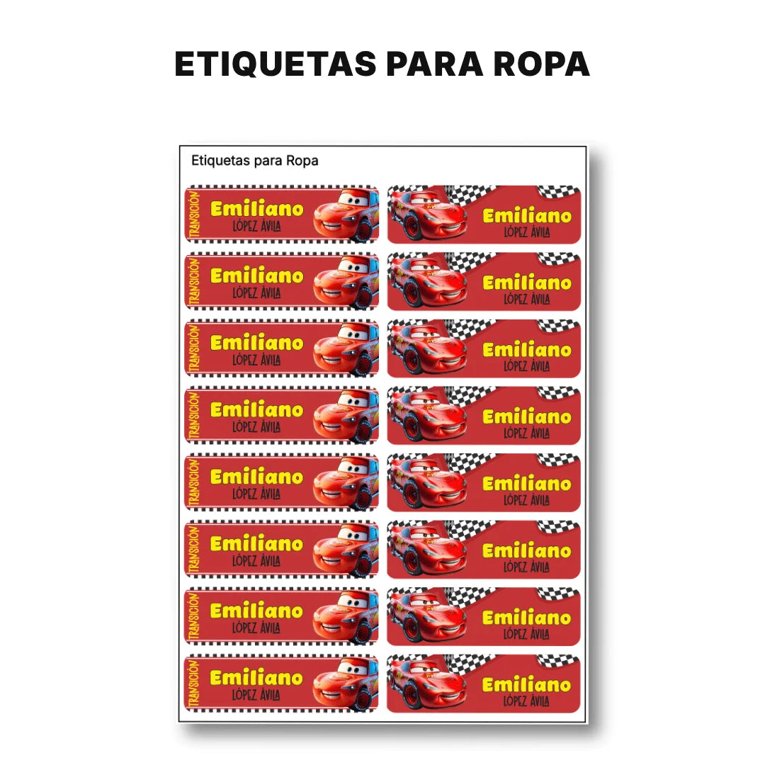 Auto de Carreras – Etiquetas Escolares Personalizadas
