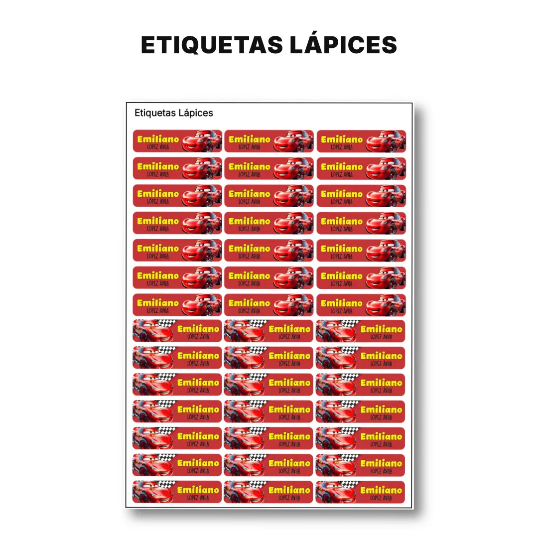 Auto de Carreras – Etiquetas Escolares Personalizadas