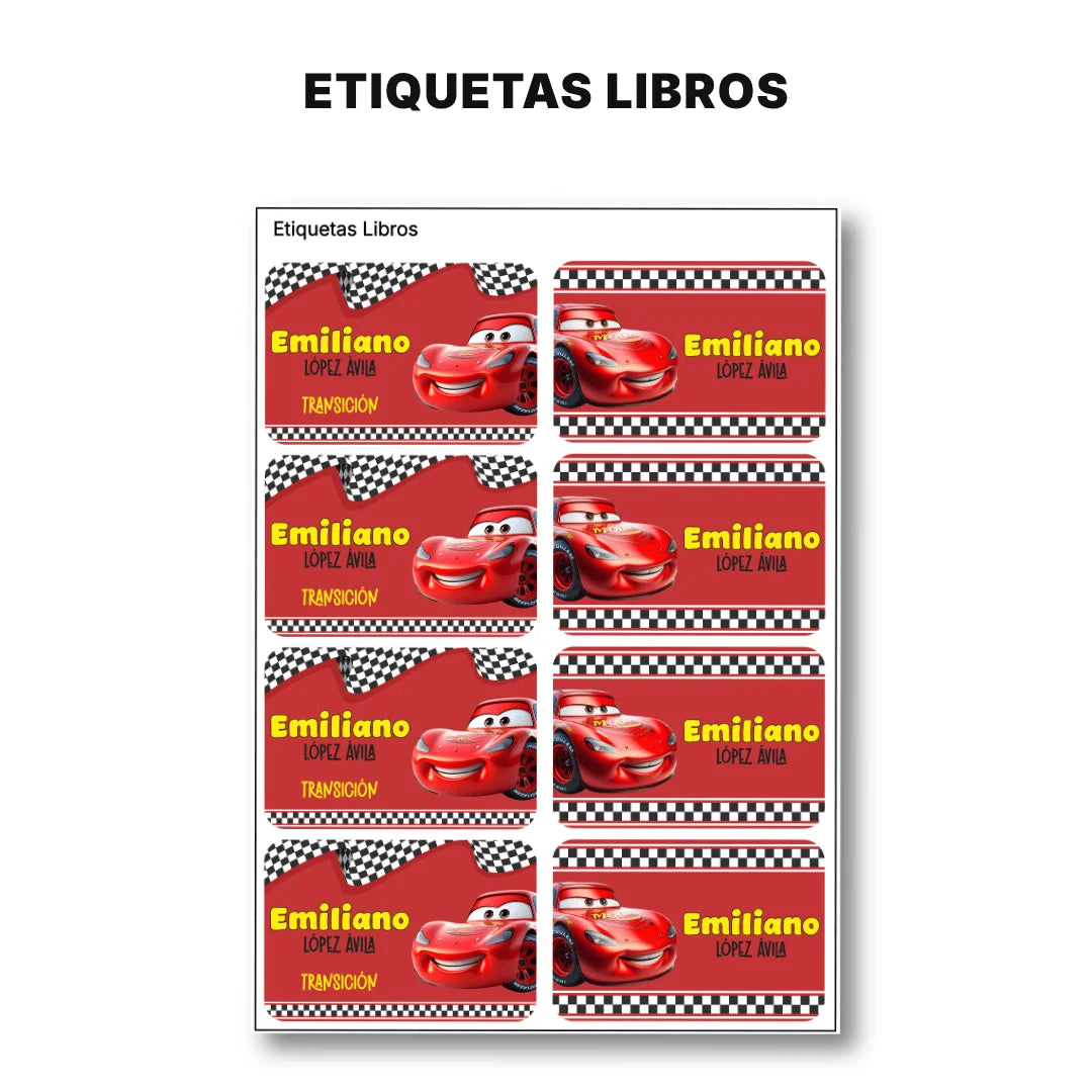 Auto de Carreras – Etiquetas Escolares Personalizadas