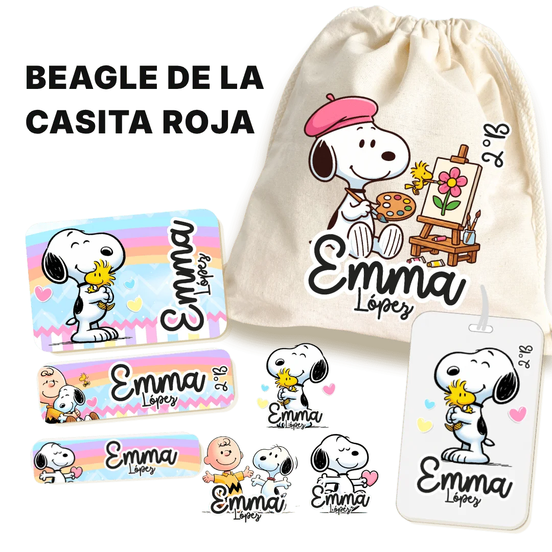 Beagle de la Casita Roja – Etiquetas Escolares Personalizadas
