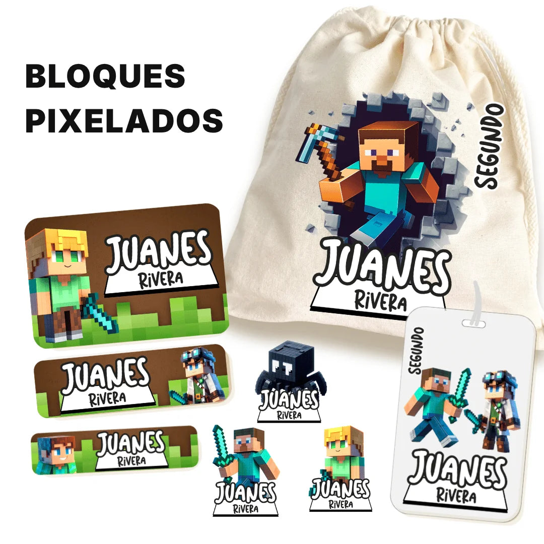 Bloques Pixelados – Etiquetas Escolares Personalizadas