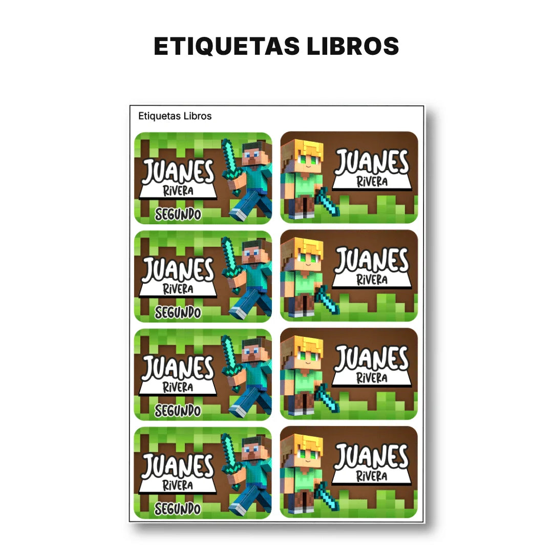 Bloques Pixelados – Etiquetas Escolares Personalizadas