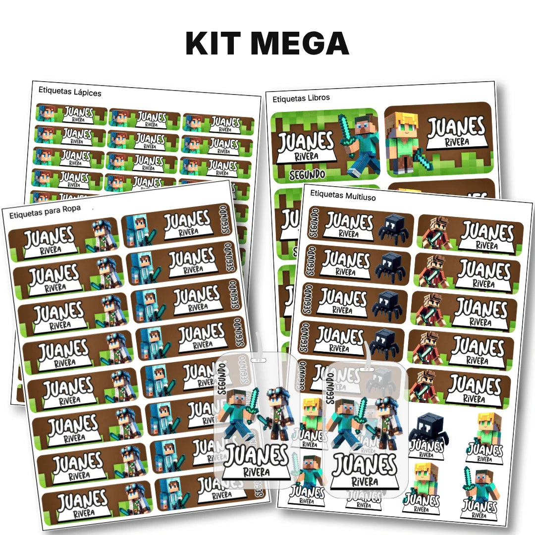 Bloques Pixelados – Etiquetas Escolares Personalizadas