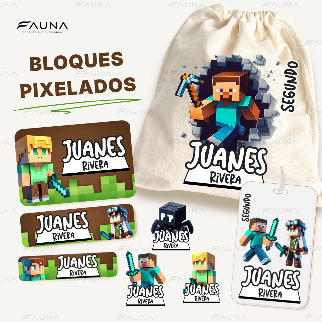 Bloques Pixelados – Etiquetas Escolares Personalizadas