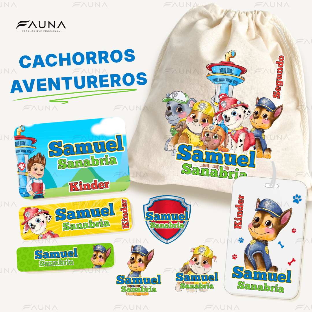 Cachorros Aventureros – Etiquetas Escolares Personalizadas