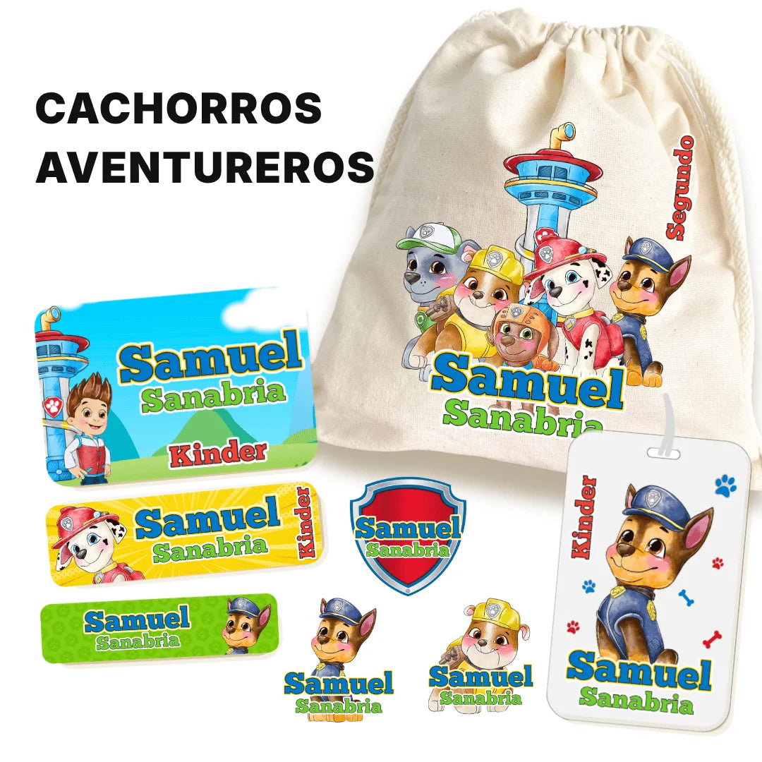Cachorros Aventureros – Etiquetas Escolares Personalizadas