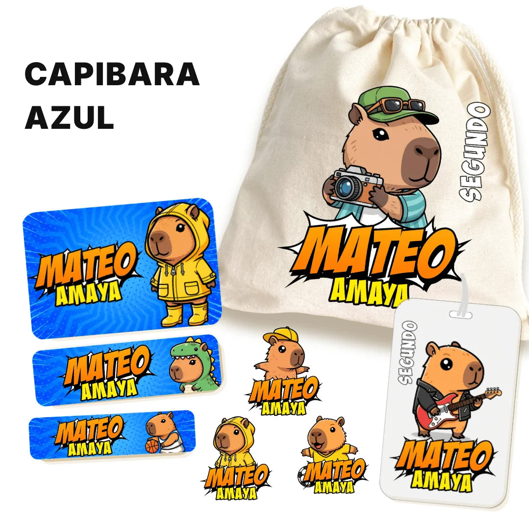 Capibara Azul – Etiquetas Escolares Personalizadas