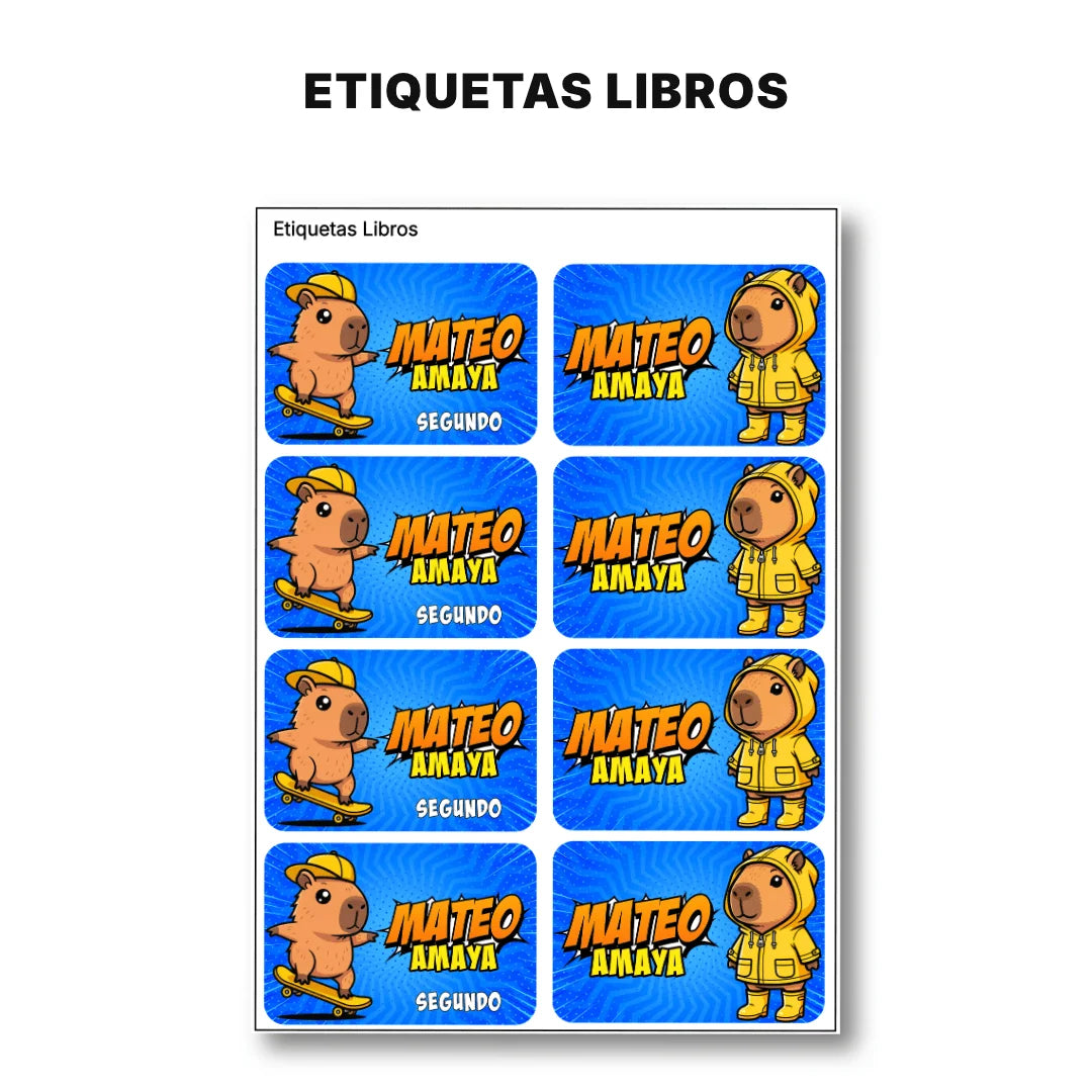 Capibara Azul – Etiquetas Escolares Personalizadas