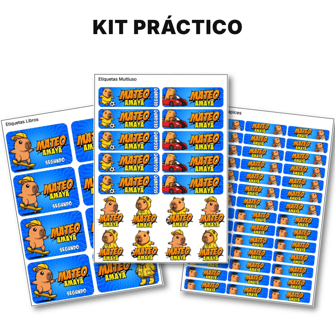 Capibara Azul – Etiquetas Escolares Personalizadas