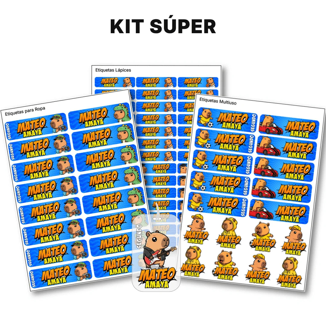 Capibara Azul – Etiquetas Escolares Personalizadas