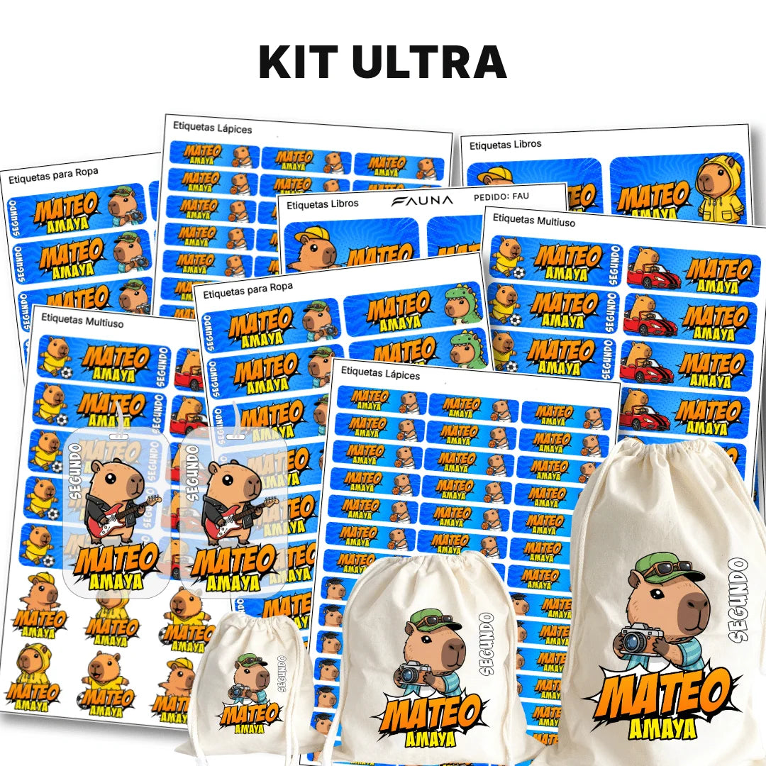 Capibara Azul – Etiquetas Escolares Personalizadas