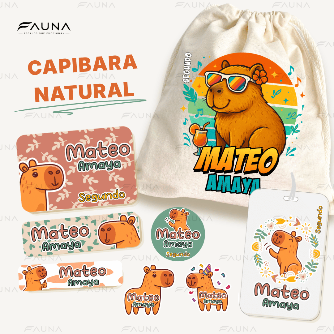 Capibara Natural 🦫 - Etiquetas Escolares Premium Personalizadas