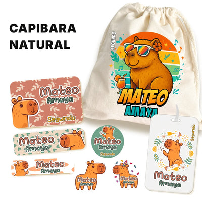 Capibara Natural – Etiquetas Escolares Personalizadas