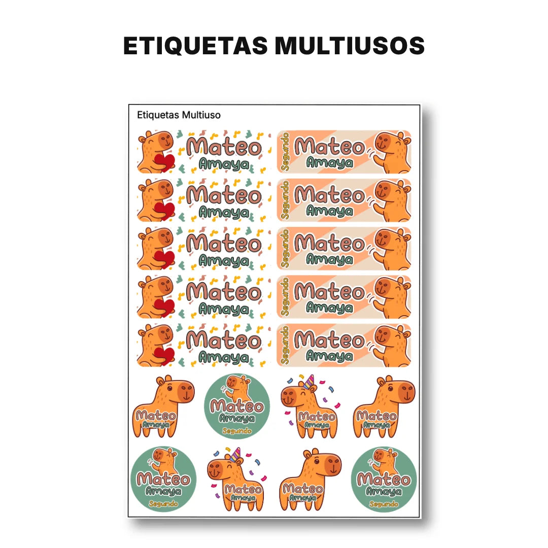 Capibara Natural – Etiquetas Escolares Personalizadas
