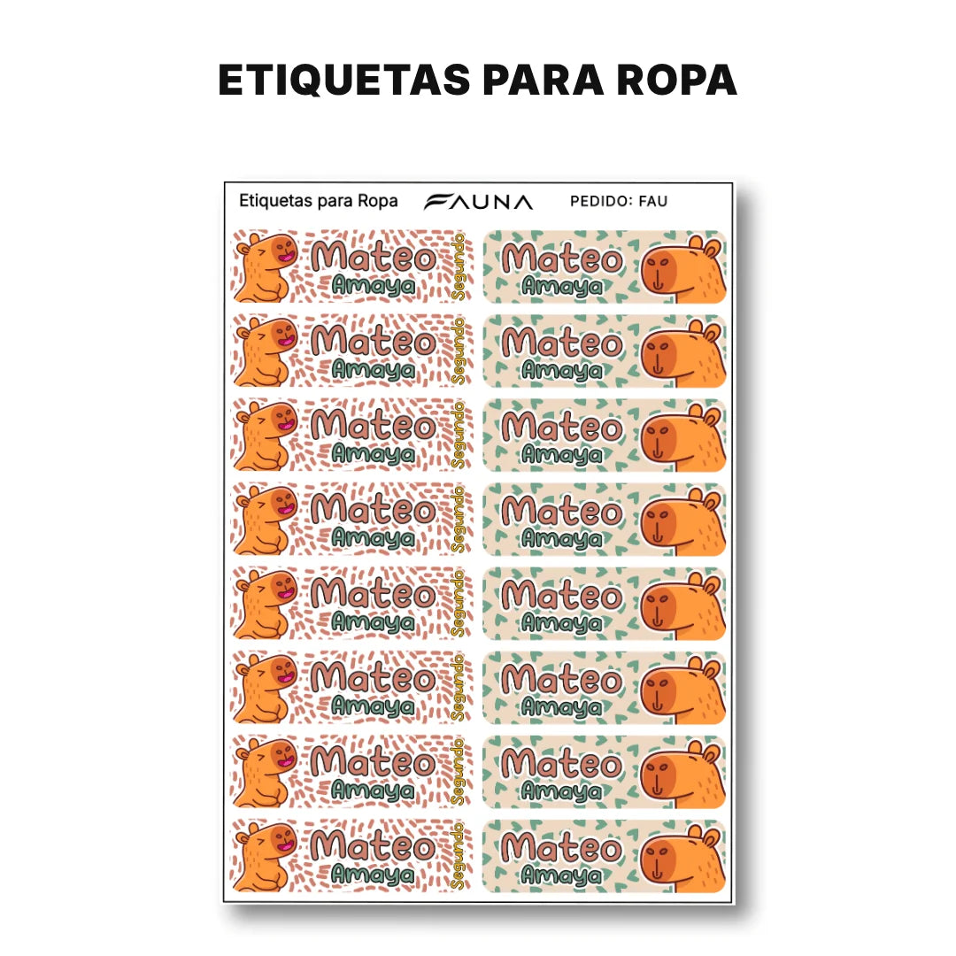 Capibara Natural – Etiquetas Escolares Personalizadas