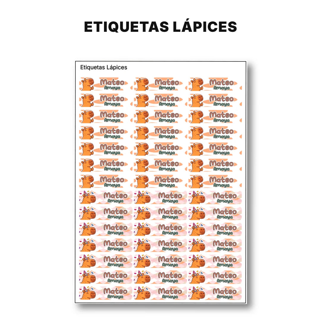 Capibara Natural – Etiquetas Escolares Personalizadas