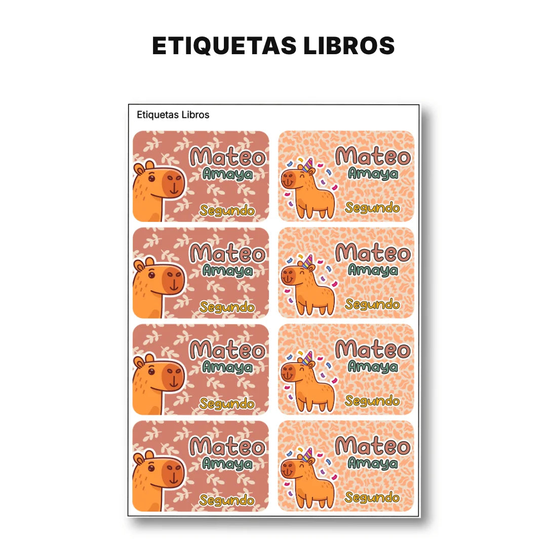 Capibara Natural – Etiquetas Escolares Personalizadas