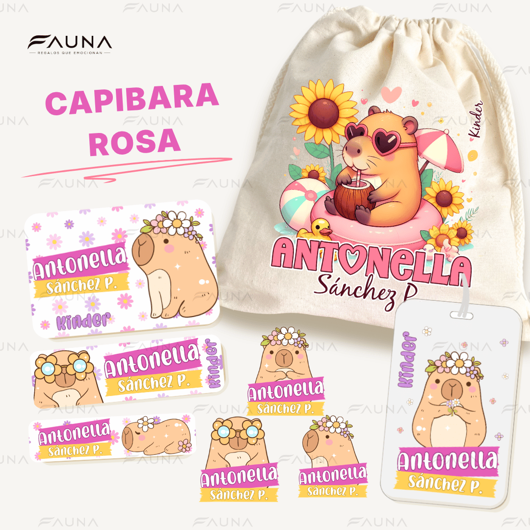 Capibara Rosa 💗 - Etiquetas Escolares Premium Personalizadas