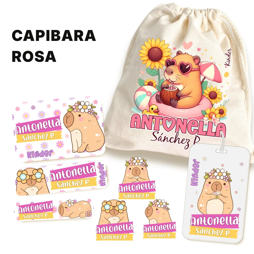 Capibara Rosa – Etiquetas Escolares Personalizadas