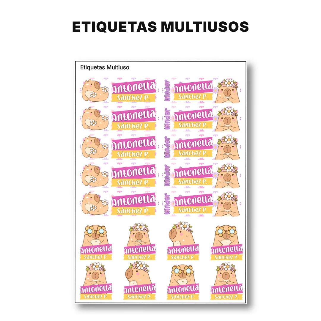 Capibara Rosa – Etiquetas Escolares Personalizadas