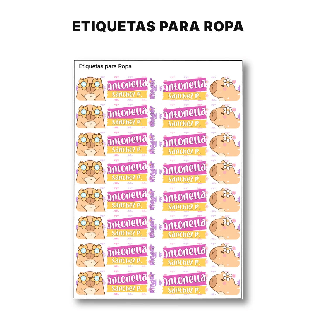 Capibara Rosa – Etiquetas Escolares Personalizadas