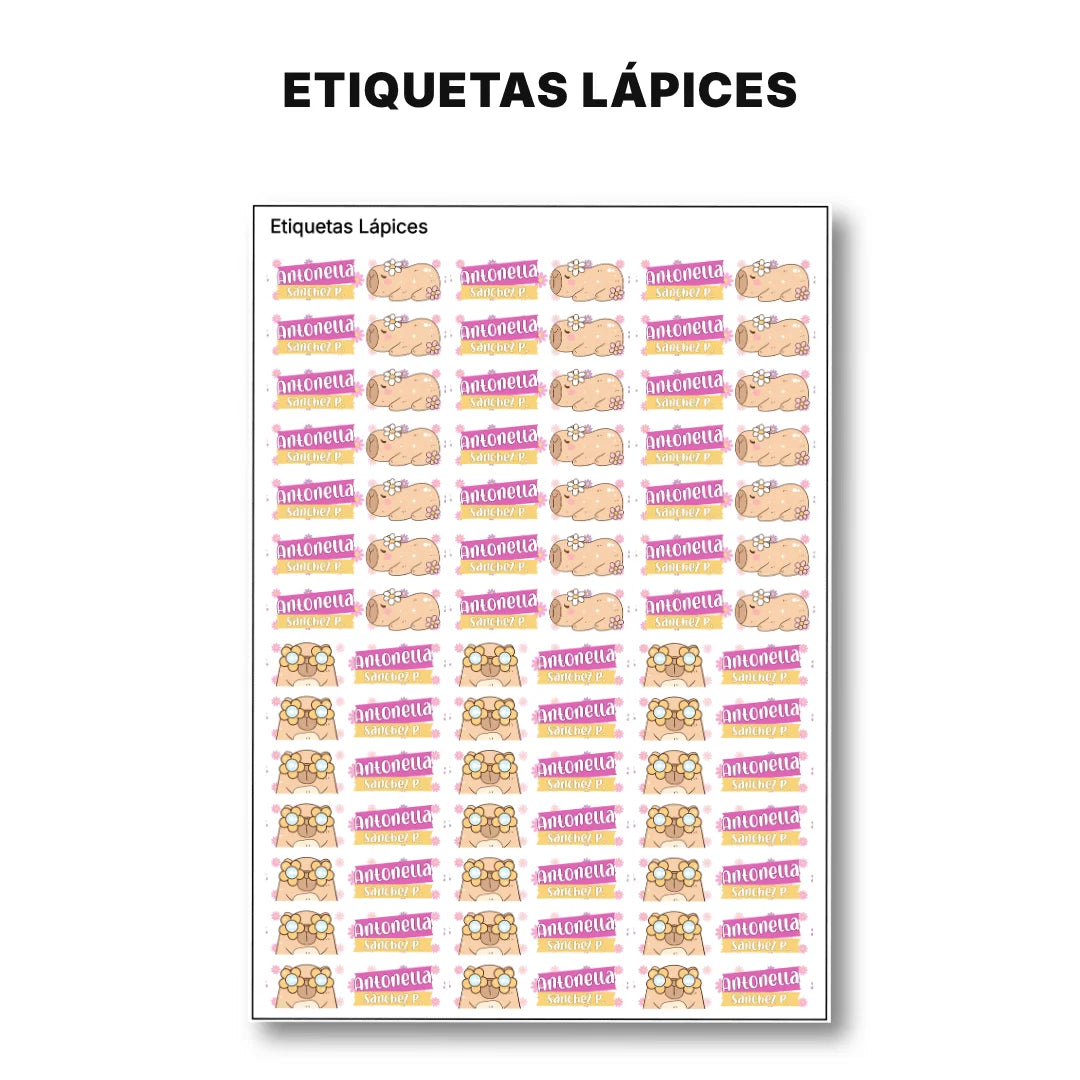 Capibara Rosa – Etiquetas Escolares Personalizadas