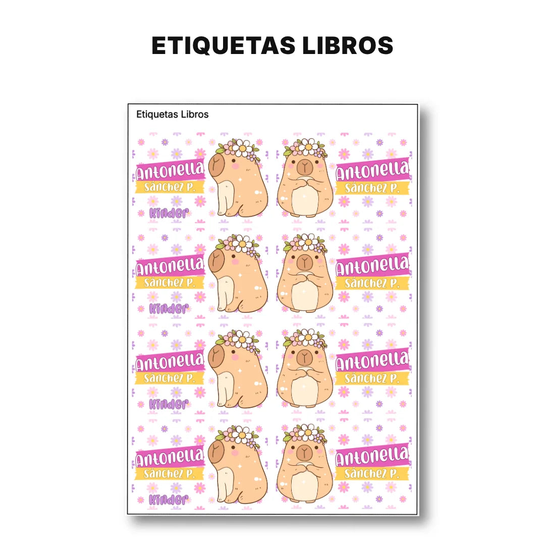 Capibara Rosa – Etiquetas Escolares Personalizadas