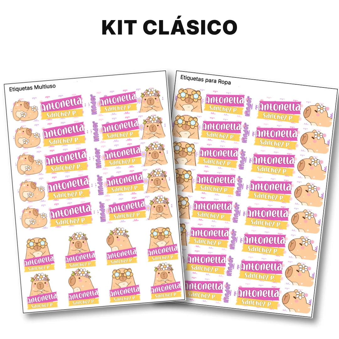 Capibara Rosa – Etiquetas Escolares Personalizadas