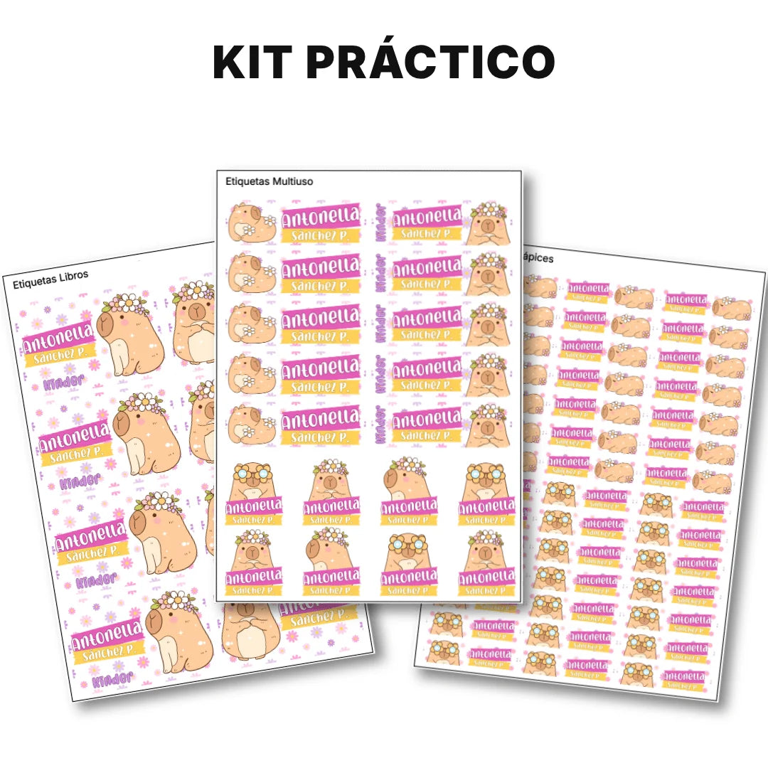 Capibara Rosa – Etiquetas Escolares Personalizadas