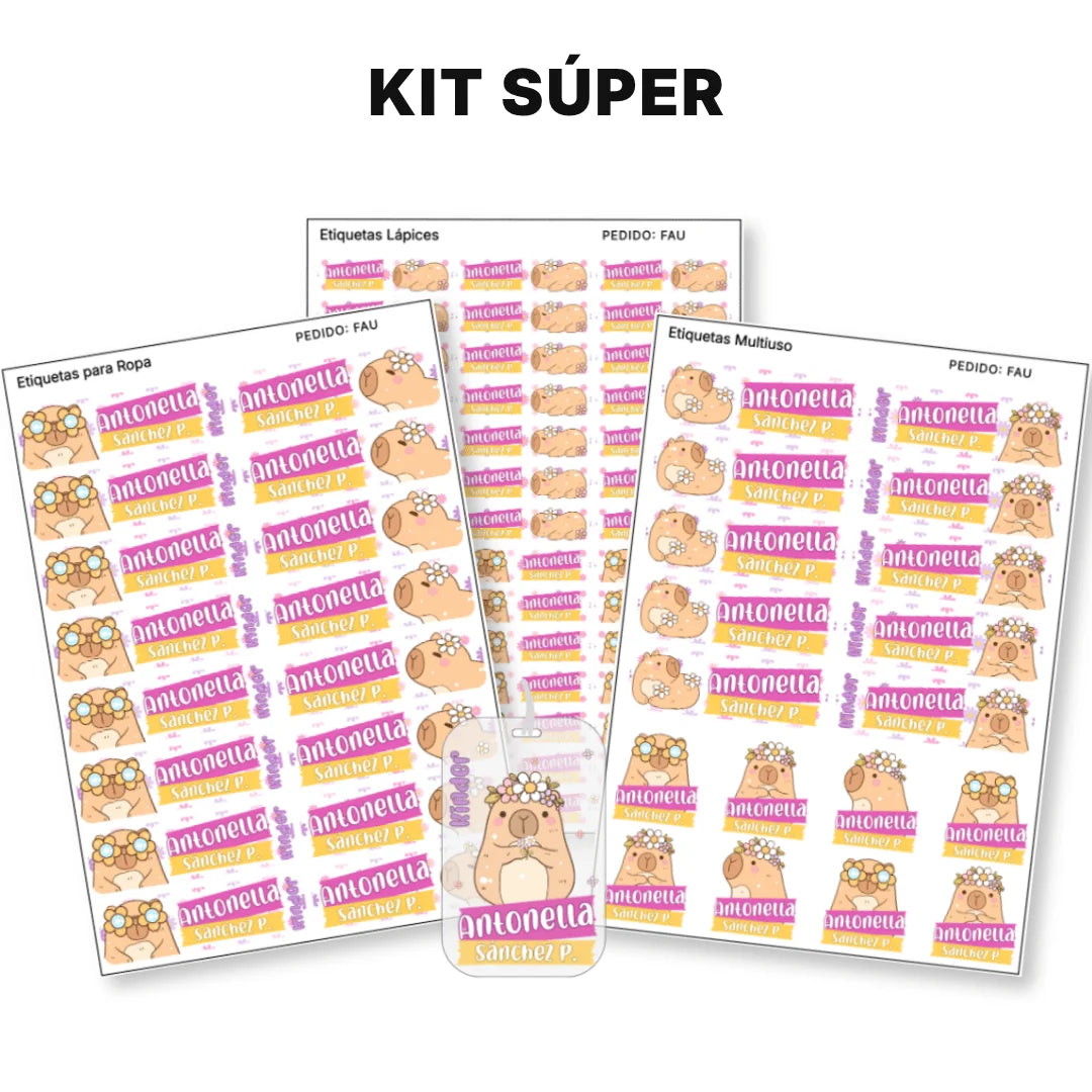 Capibara Rosa – Etiquetas Escolares Personalizadas