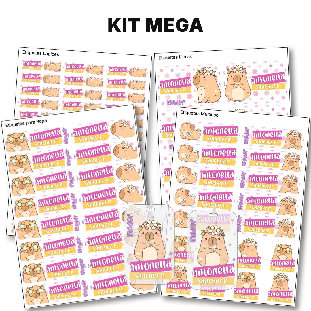 Capibara Rosa – Etiquetas Escolares Personalizadas
