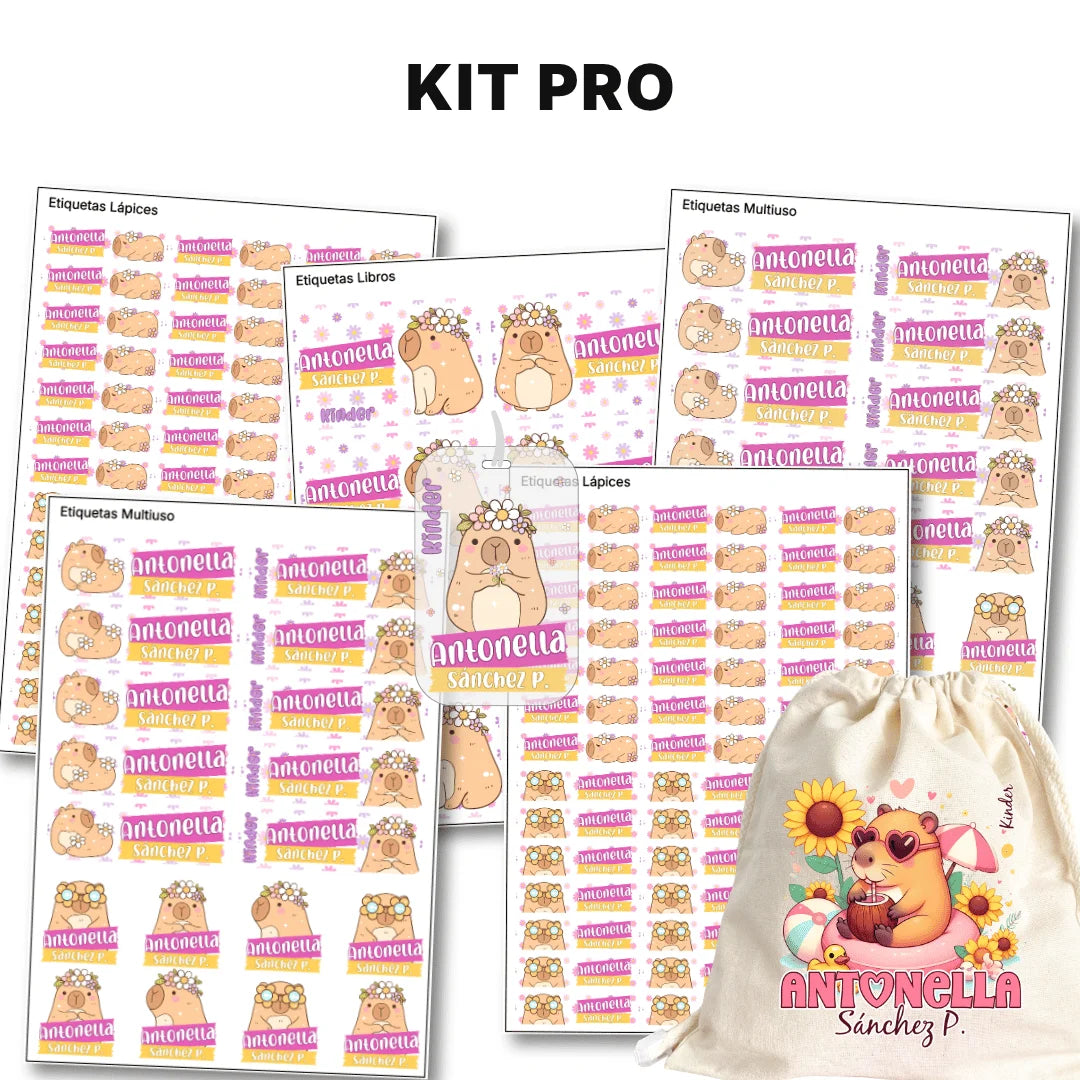 Capibara Rosa – Etiquetas Escolares Personalizadas