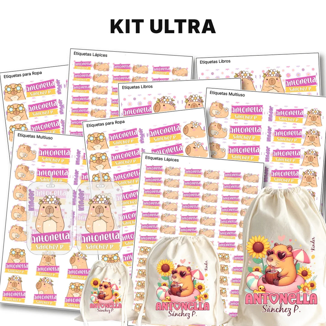 Capibara Rosa – Etiquetas Escolares Personalizadas