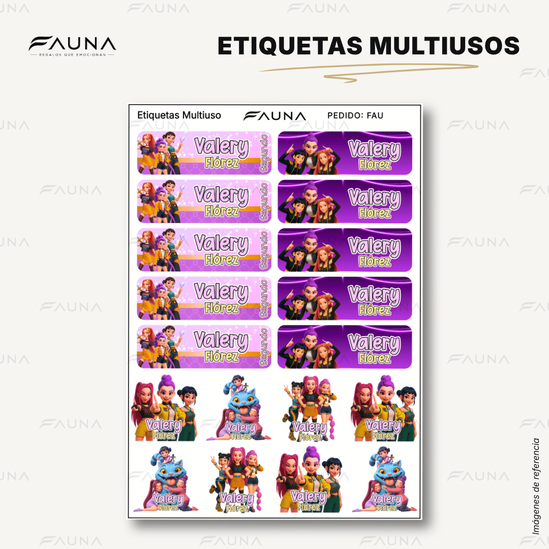 Cazadoras K-Pop 💜 - Etiquetas Escolares Premium Personalizadas