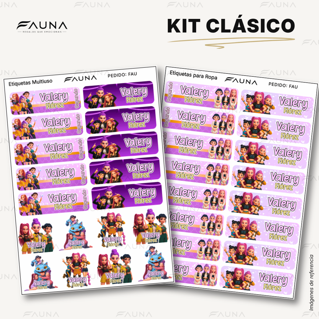 Cazadoras K-Pop 💜 - Etiquetas Escolares Premium Personalizadas