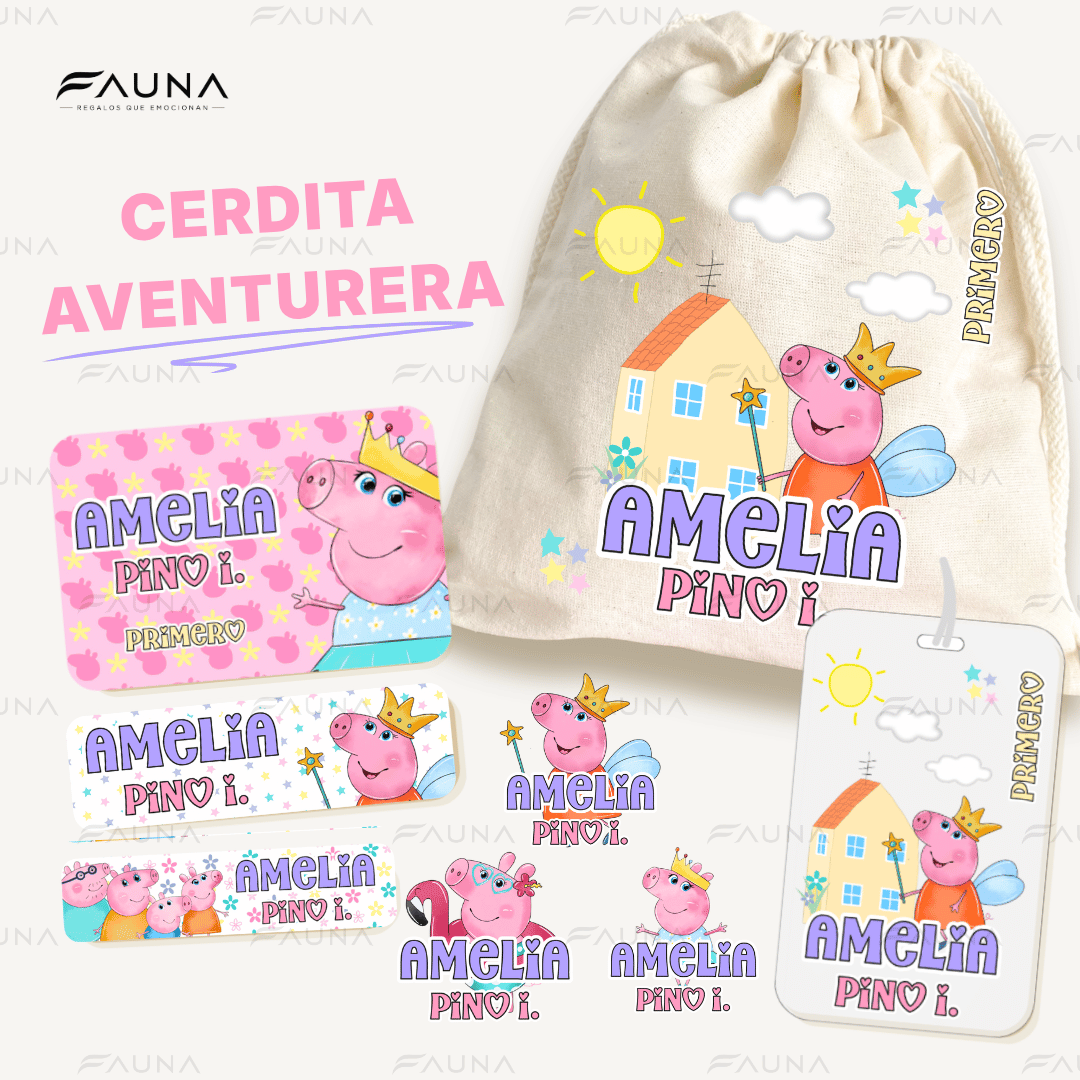 Cerdita Aventurera – Etiquetas Escolares Personalizadas