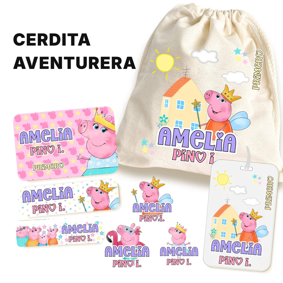Cerdita Aventurera – Etiquetas Escolares Personalizadas