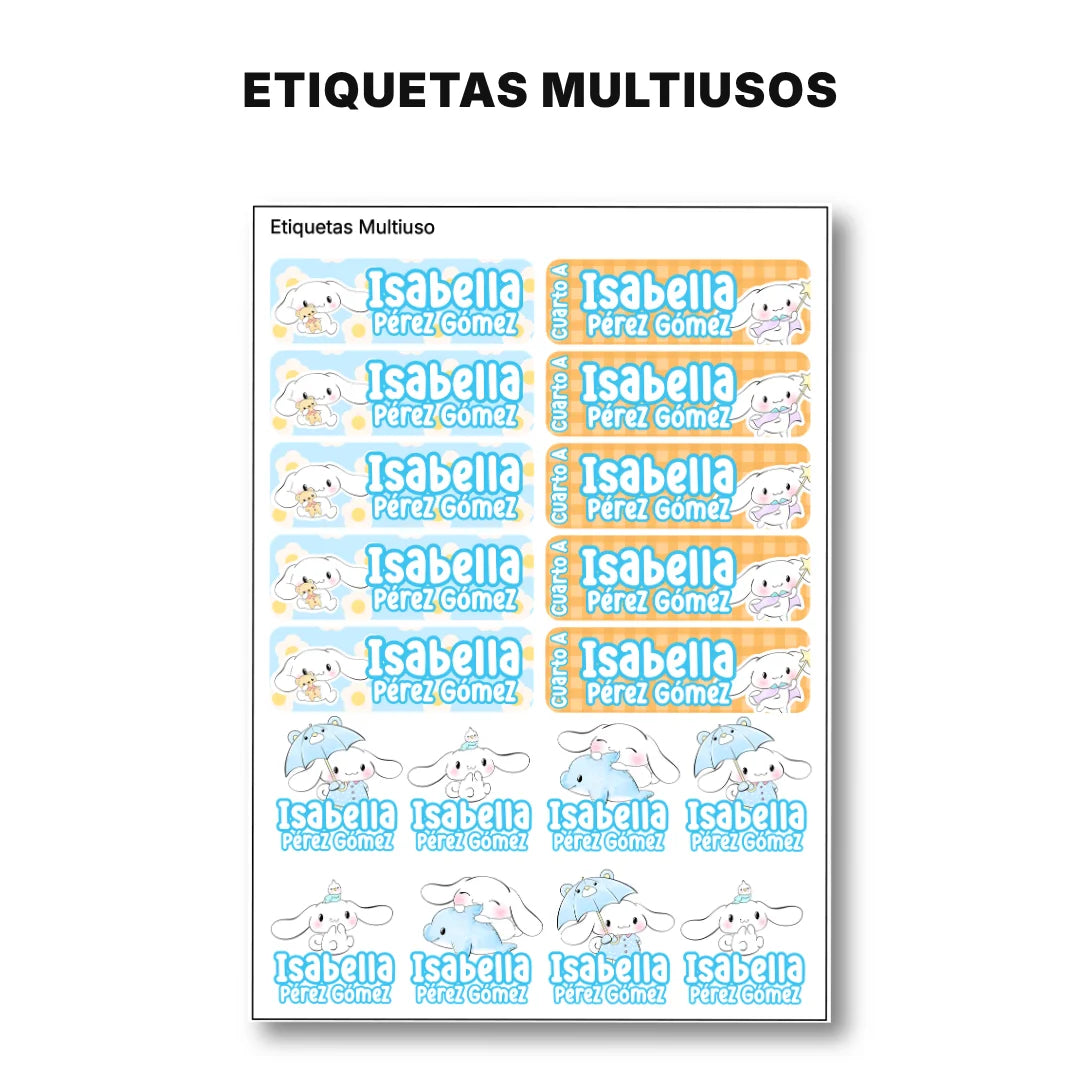 Conejito de Nubes – Etiquetas Escolares Personalizadas