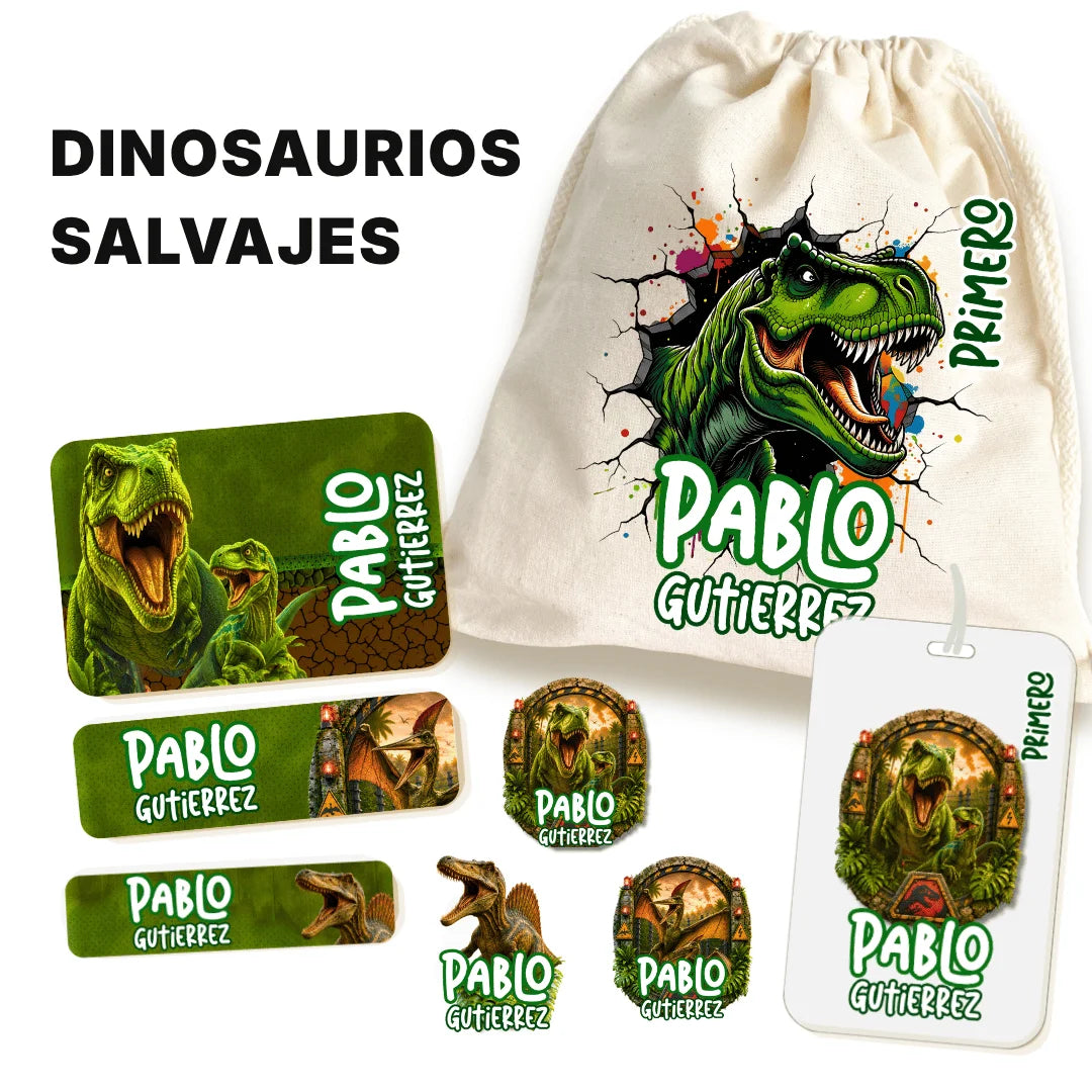 Dinosaurios Salvajes – Etiquetas Escolares Personalizadas