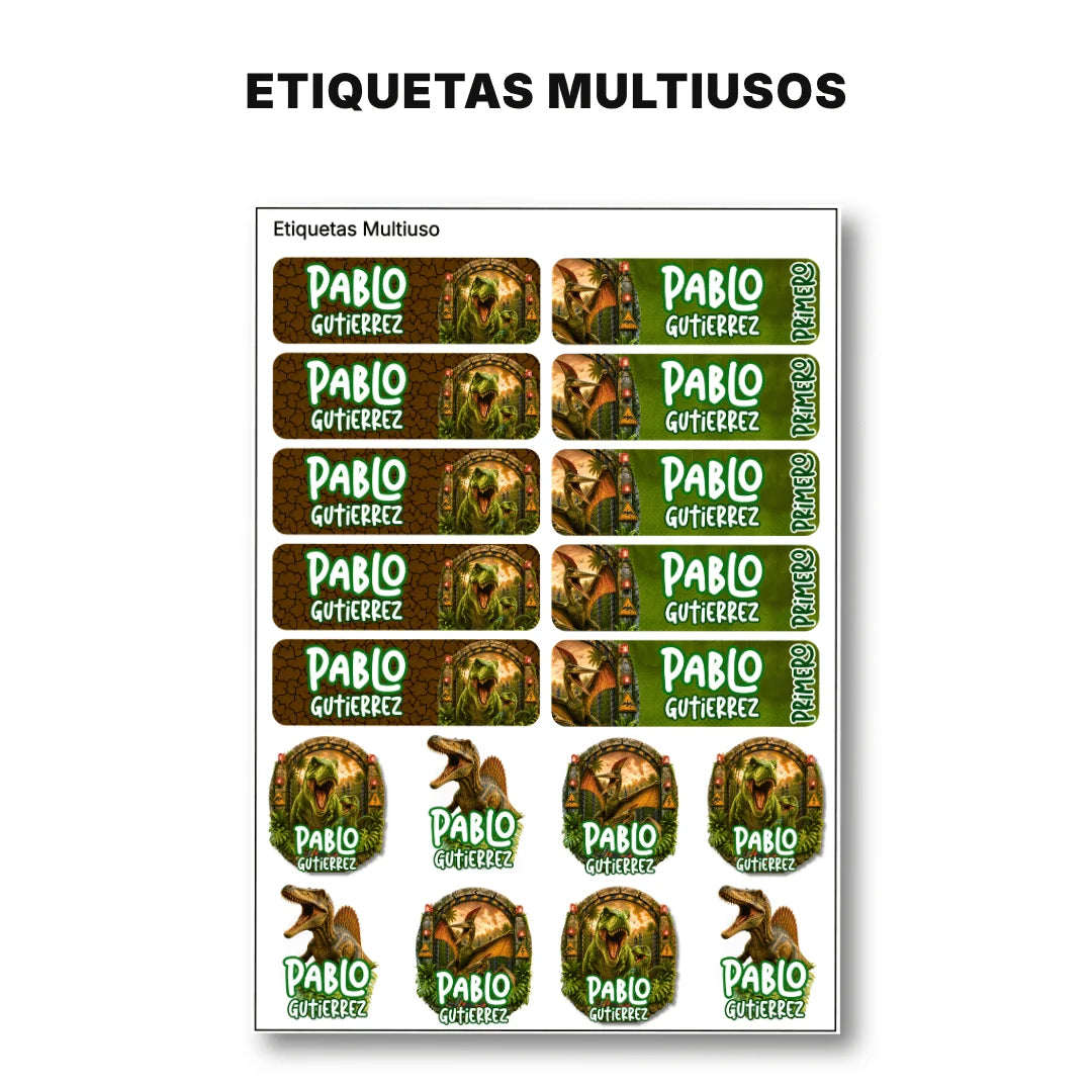 Dinosaurios Salvajes – Etiquetas Escolares Personalizadas