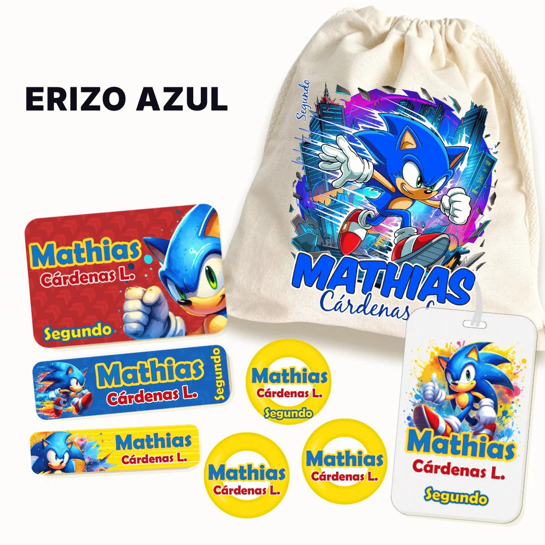 Erizo Azul Veloz – Etiquetas Escolares Personalizadas