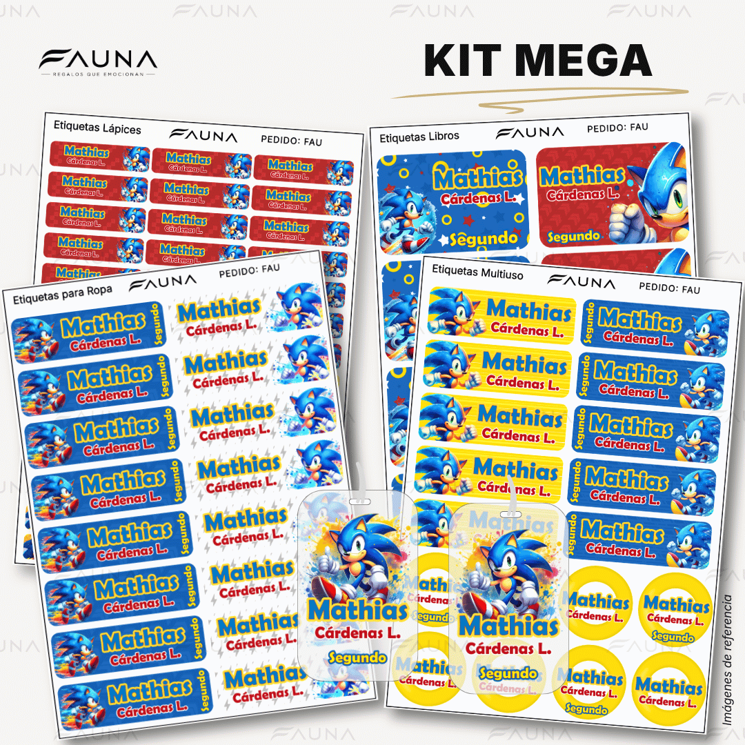 Erizo Azul Veloz 🌀 - Etiquetas Escolares Premium Personalizadas