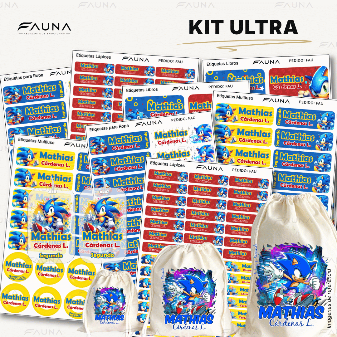 Erizo Azul Veloz 🌀 - Etiquetas Escolares Premium Personalizadas