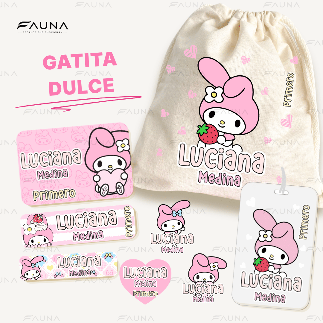 Gatita Dulce 🌸 - Etiquetas Escolares Premium Personalizadas