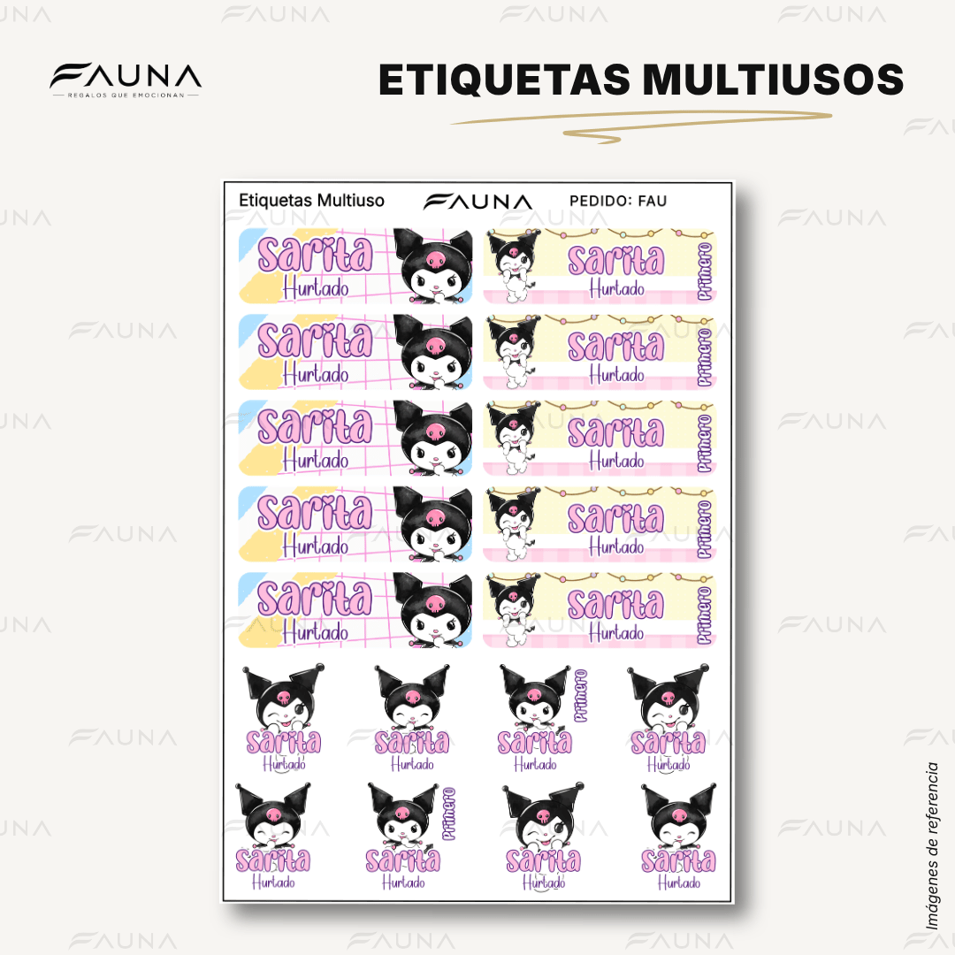 Gatita Kawaii Oscura 💜 - Etiquetas Escolares Premium Personalizadas