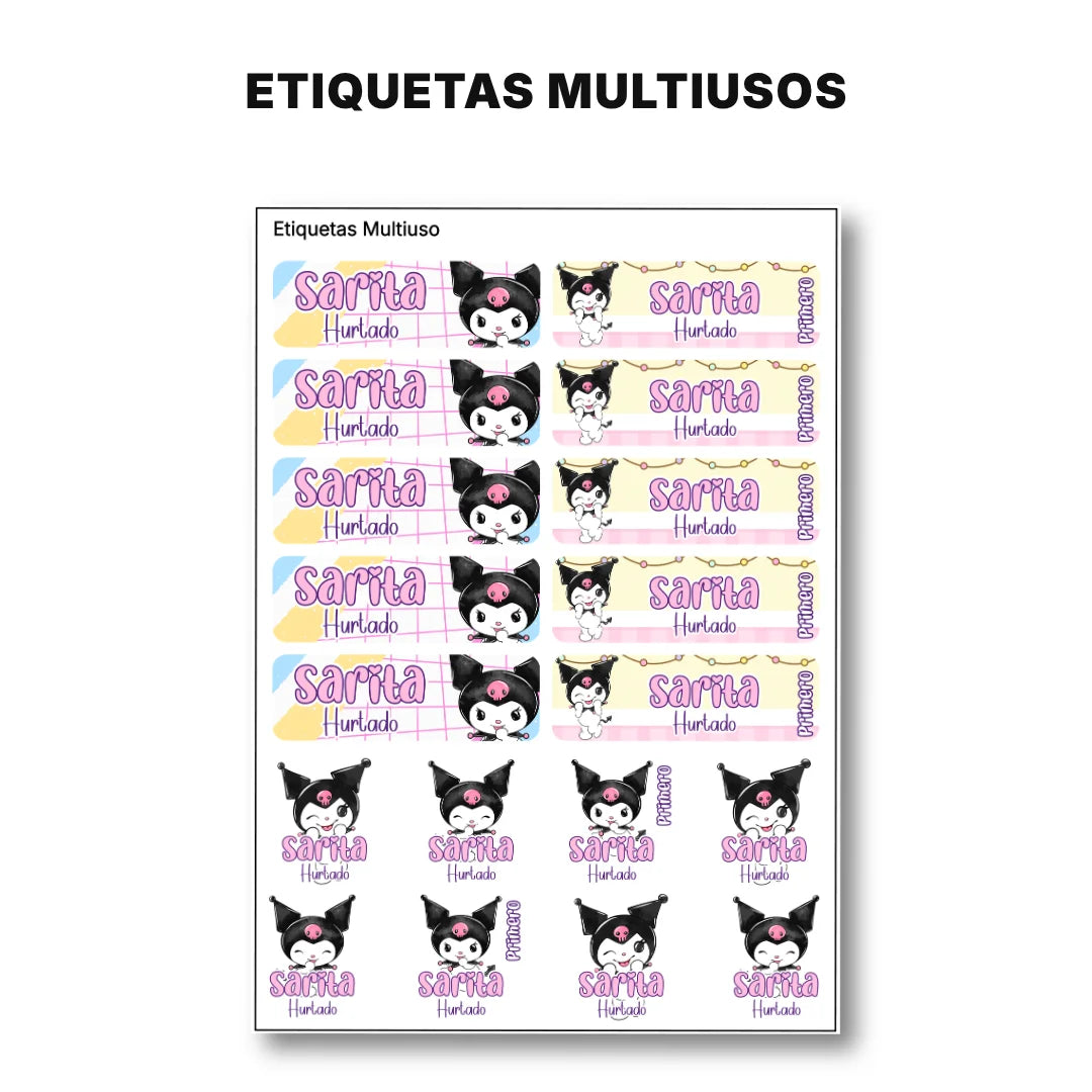 Gatita Kawaii Oscura – Etiquetas Escolares Personalizadas