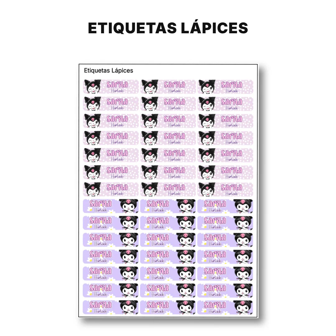 Gatita Kawaii Oscura – Etiquetas Escolares Personalizadas