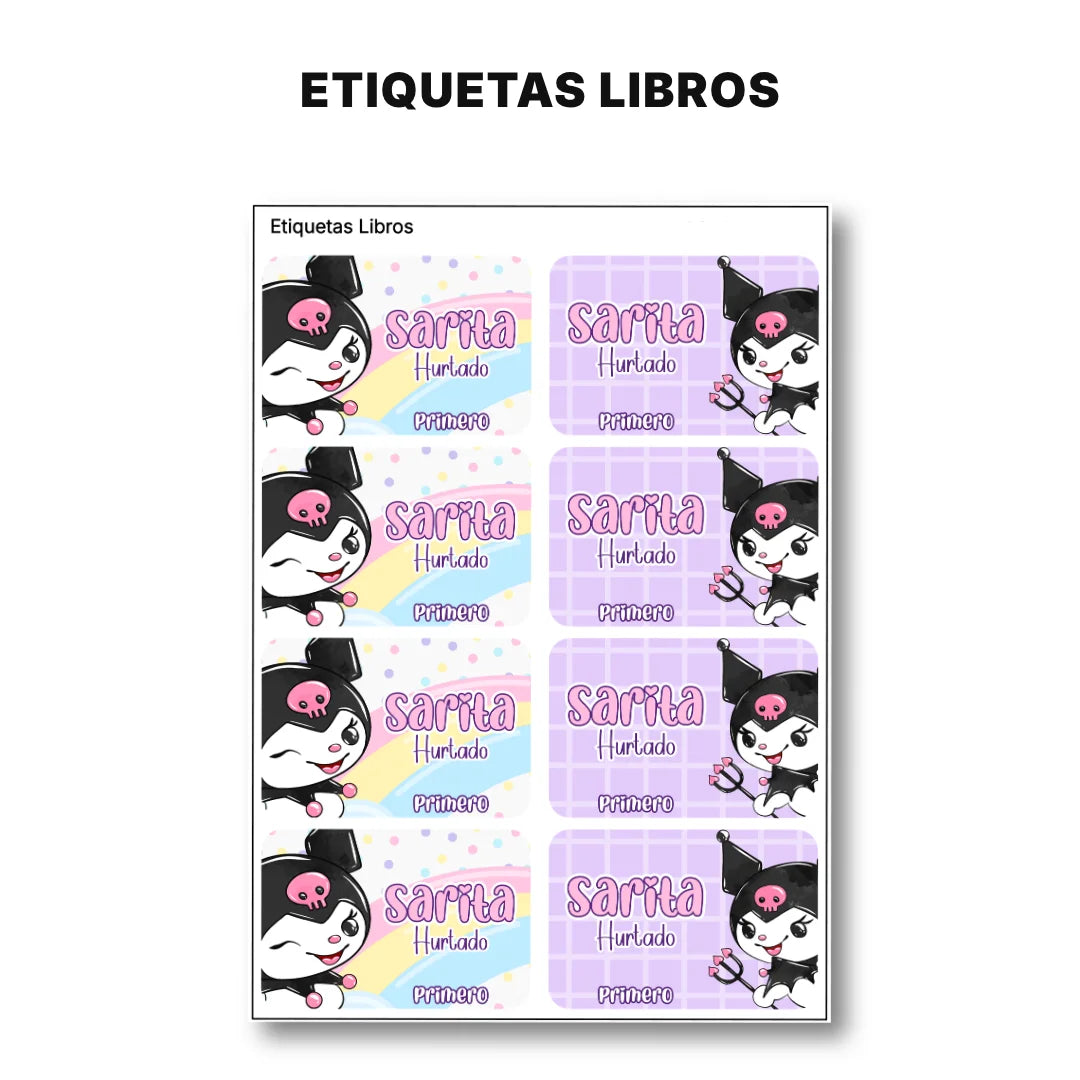 Gatita Kawaii Oscura – Etiquetas Escolares Personalizadas