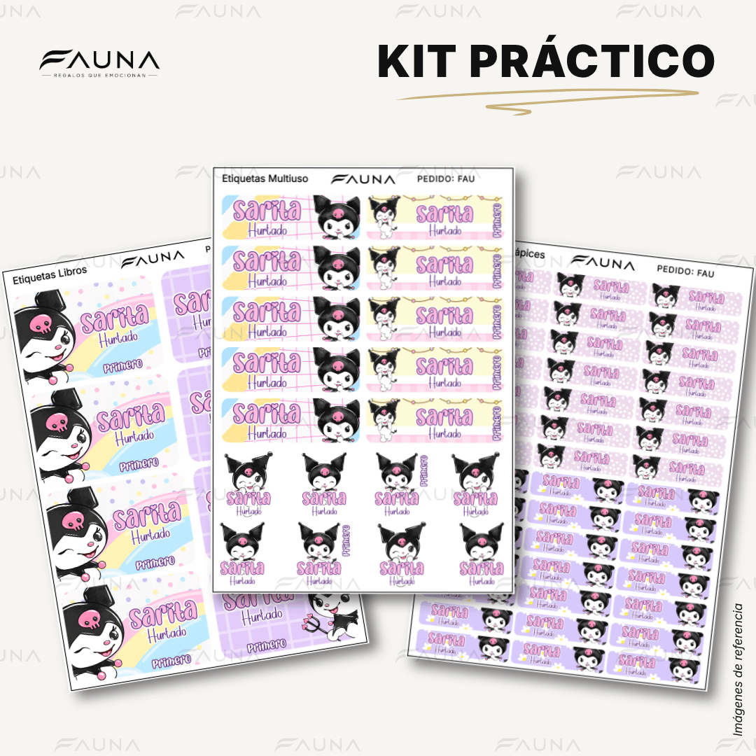 Gatita Kawaii Oscura 💜 - Etiquetas Escolares Premium Personalizadas