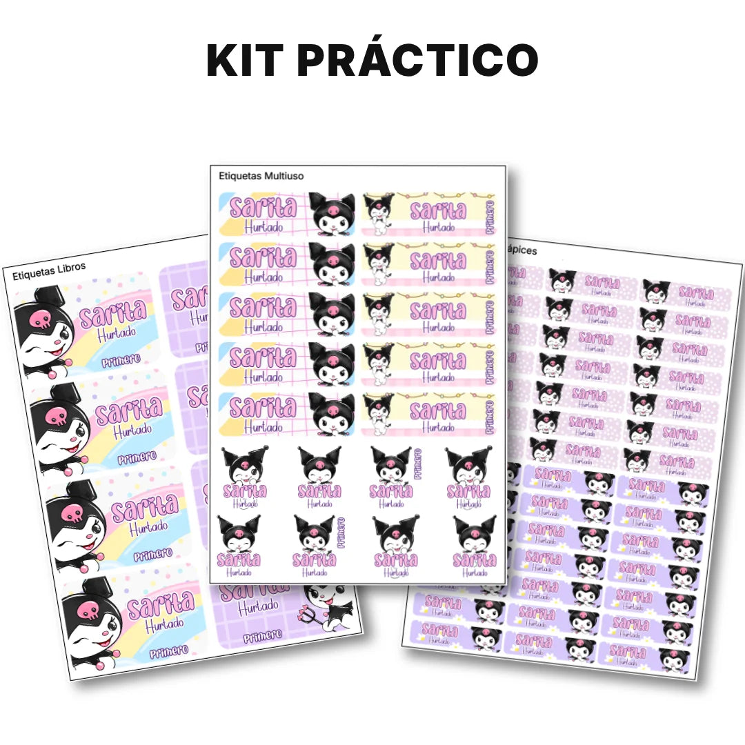 Gatita Kawaii Oscura – Etiquetas Escolares Personalizadas